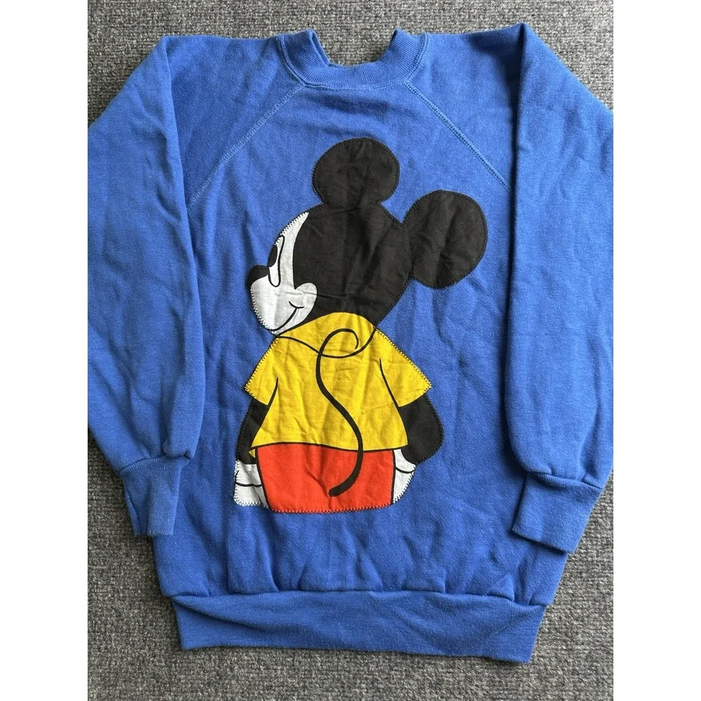 Boys 80s Mickey Mouse Double Sided Applique Sweatshirt Made in USA, Size L 14-16